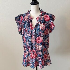 Elegant Floral Ruffle Sleeve Blouse
